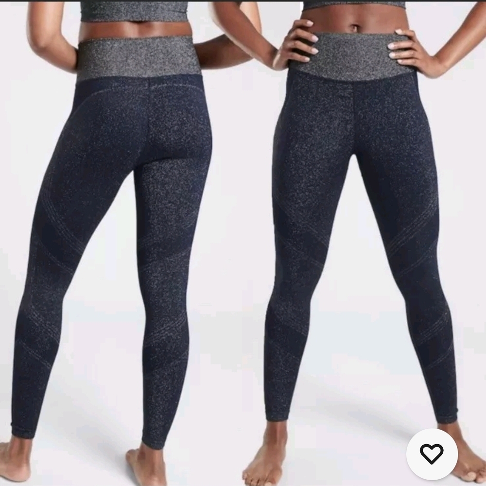 Athleta Sparkle Navy Twilight Metallic Tight Athletic Athleisure Leggings Size S